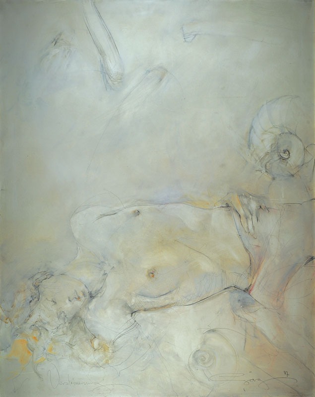 Jürgen Görg, geb. 1951, Aphrodite, eigenwillige Interpretation der Schaumgeborenen aus dem Meer, mit Konfrontation eines versteinerten Ammoniten, ...