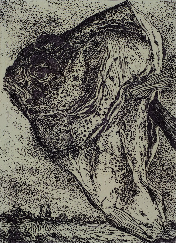 Günter Grass, geb. 1927, "Der Butt", Radierung, handsigniert und nummeriert 80/99, datiert 79, ca. 14,5x10,5 cm, Blattgr. ca. 33,5x23,5 ...