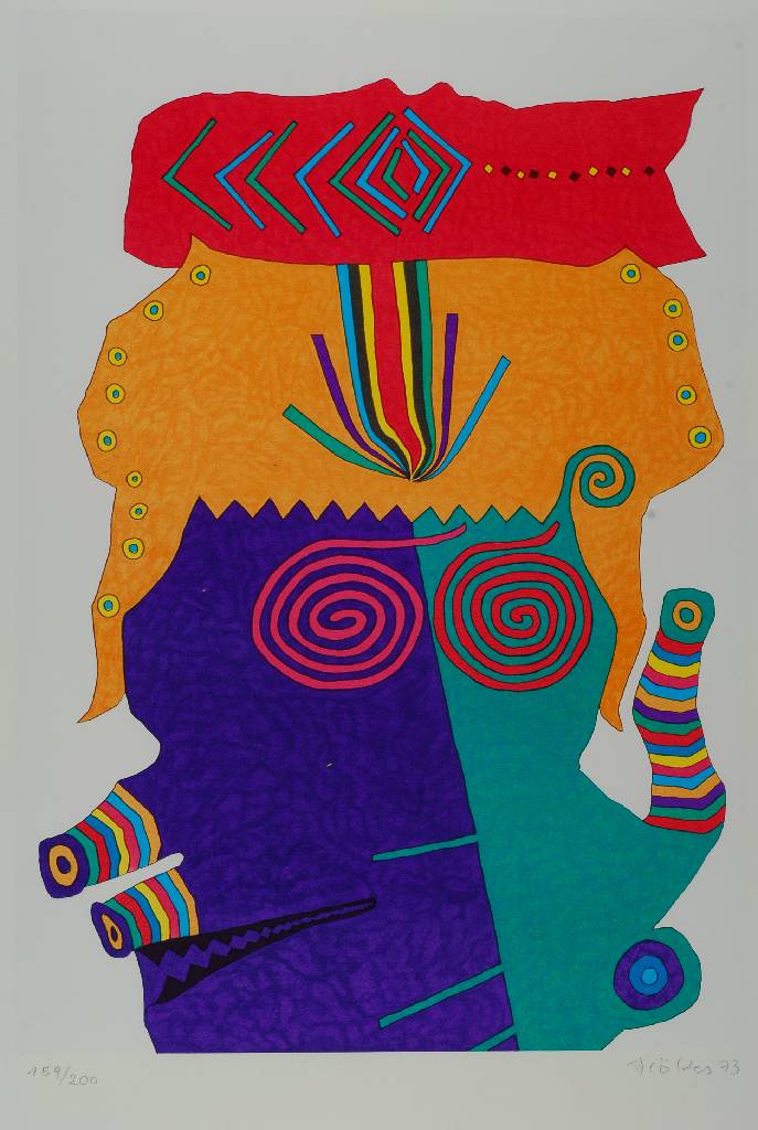 Heinz Trökes, 1913-1997, Farblithographie, handsigniert und nummeriert 159/200, datiert 73, Motiv ca. 45,5x32 cm, unter Glas gerahmt