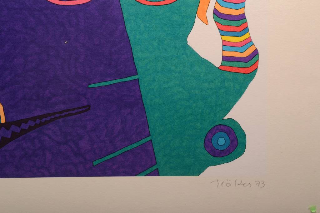 Detail c: Heinz Trökes, 1913-1997, Farblithographie, handsigniert und nummeriert 159/200, datiert 73, Motiv ca. 45,5x32 cm, unter Glas gerahmt