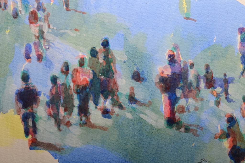 Detail c: Blu o.ä., datiert (19)94, Aquarell auf Papier, handsigniert und datiert, Blattgr. ca. 37,5x55 cm, unter Glas gerahmt