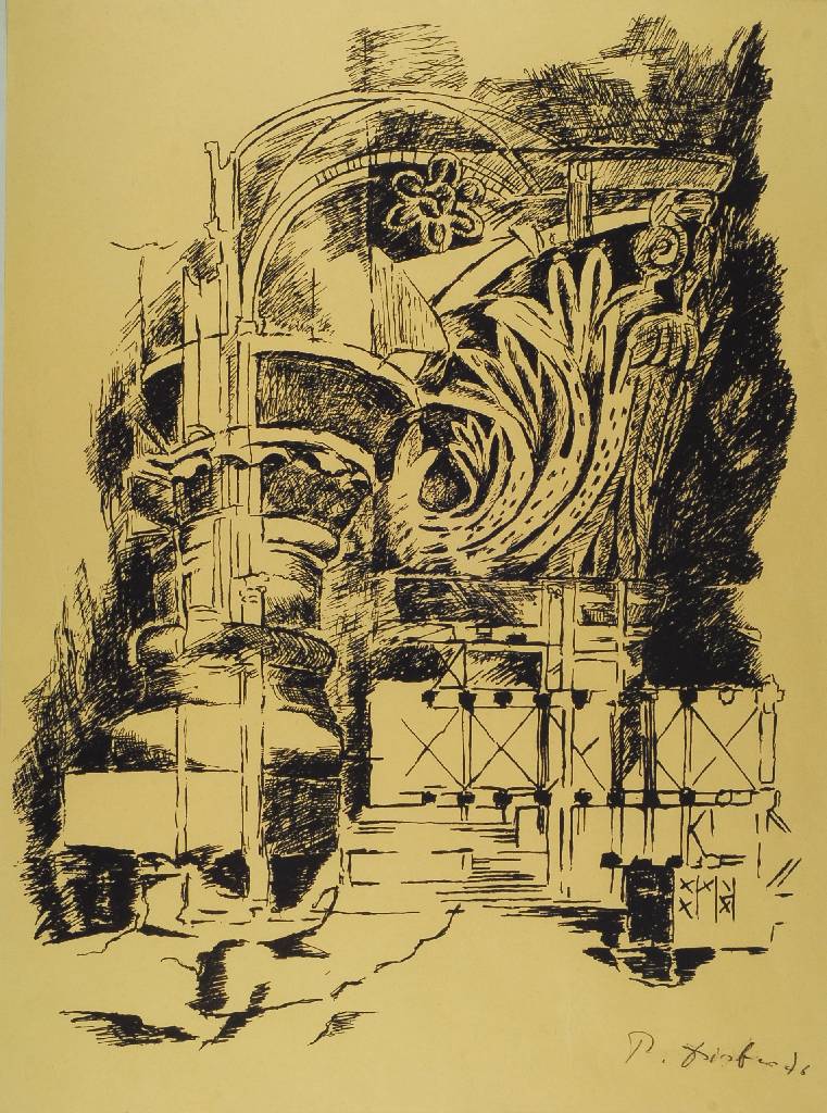 Unbekannter Künstler, Lithographie, betitelt "Fragmente einer Architektur IV, Dom zu Speyer", handsigniert und datiert 76, ca. 62x45,5 cm, ...