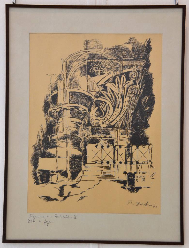 Detail a: Unbekannter Künstler, Lithographie, betitelt "Fragmente einer Architektur IV, Dom zu Speyer", handsigniert und datiert 76, ca. 62x45,5 cm, ...