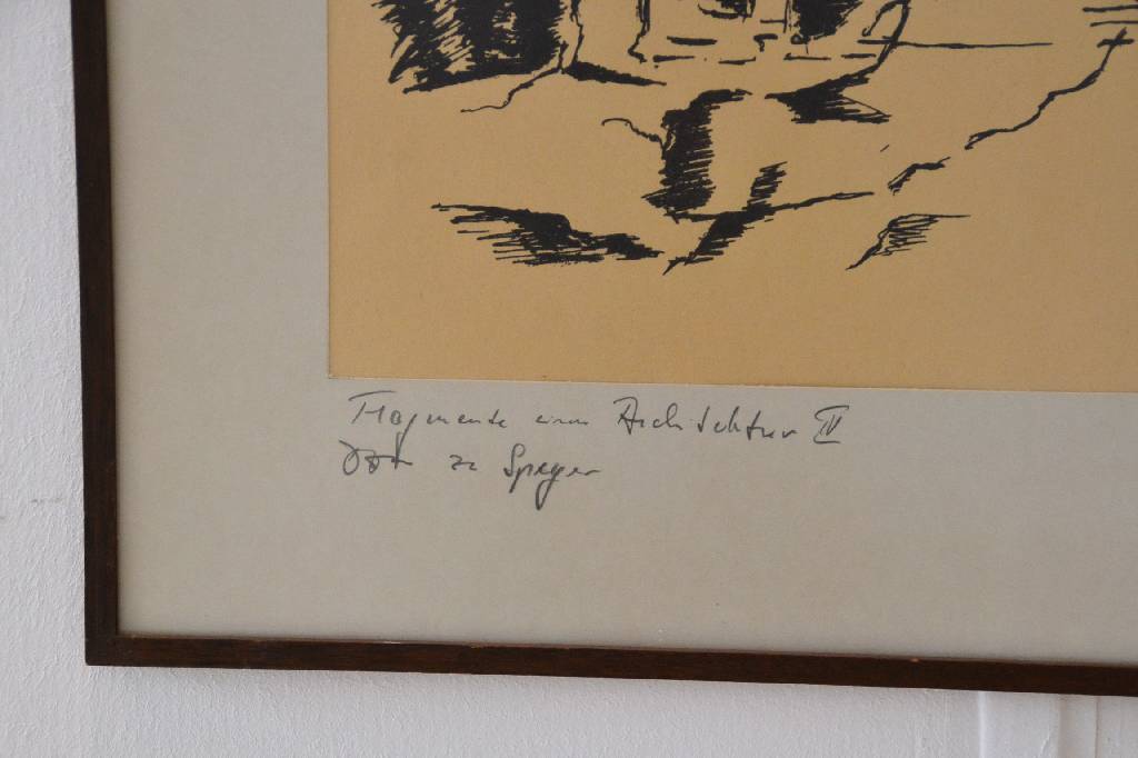 Detail b: Unbekannter Künstler, Lithographie, betitelt "Fragmente einer Architektur IV, Dom zu Speyer", handsigniert und datiert 76, ca. 62x45,5 cm, ...