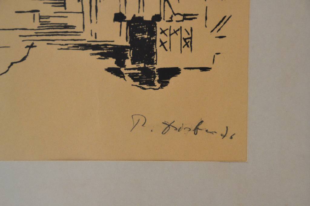Detail c: Unbekannter Künstler, Lithographie, betitelt "Fragmente einer Architektur IV, Dom zu Speyer", handsigniert und datiert 76, ca. 62x45,5 cm, ...