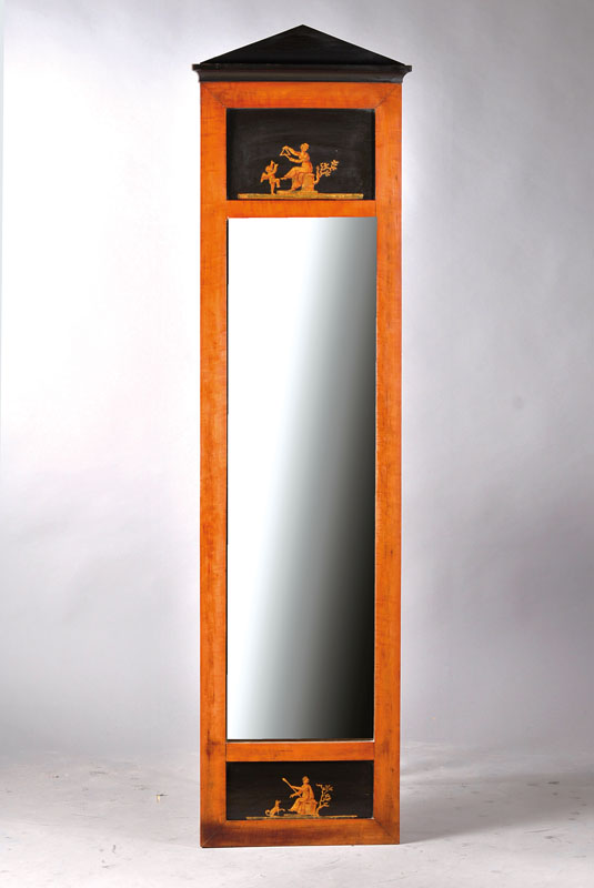Spiegel, Biedermeier um 1830, , Rahmen Kirschbaum, partiell geschwärzt mit Malerei, diese nach pompejanischem Vorbild, Spiegelglas erneuert, selten ...