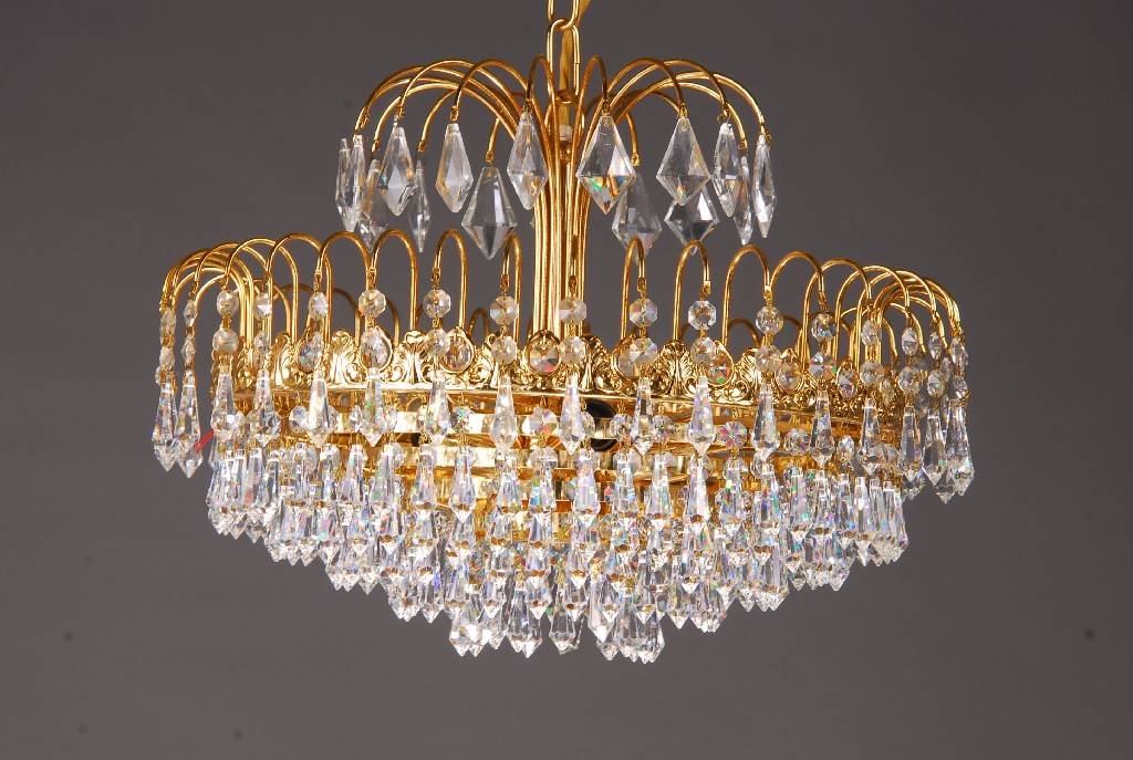 Deckenlampe, 70/80er Jahre, Messing, sechs Brennstellen, D. 46 cm, H. 26 cm, Elektr. nicht geprüft