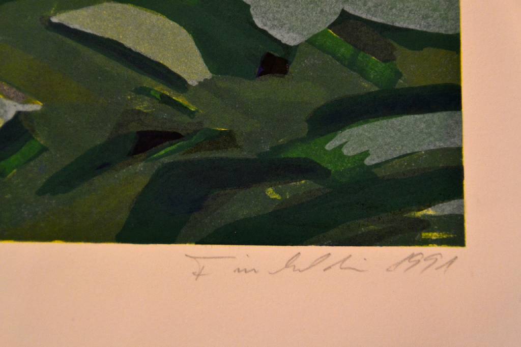 Detail a: Bernd Finkeldei, geb. 1947, "Landschaft mit gelbem Blütenblatt", Lithographie, handsigniert und nummeriert 10/100, datiert 1991 und ...