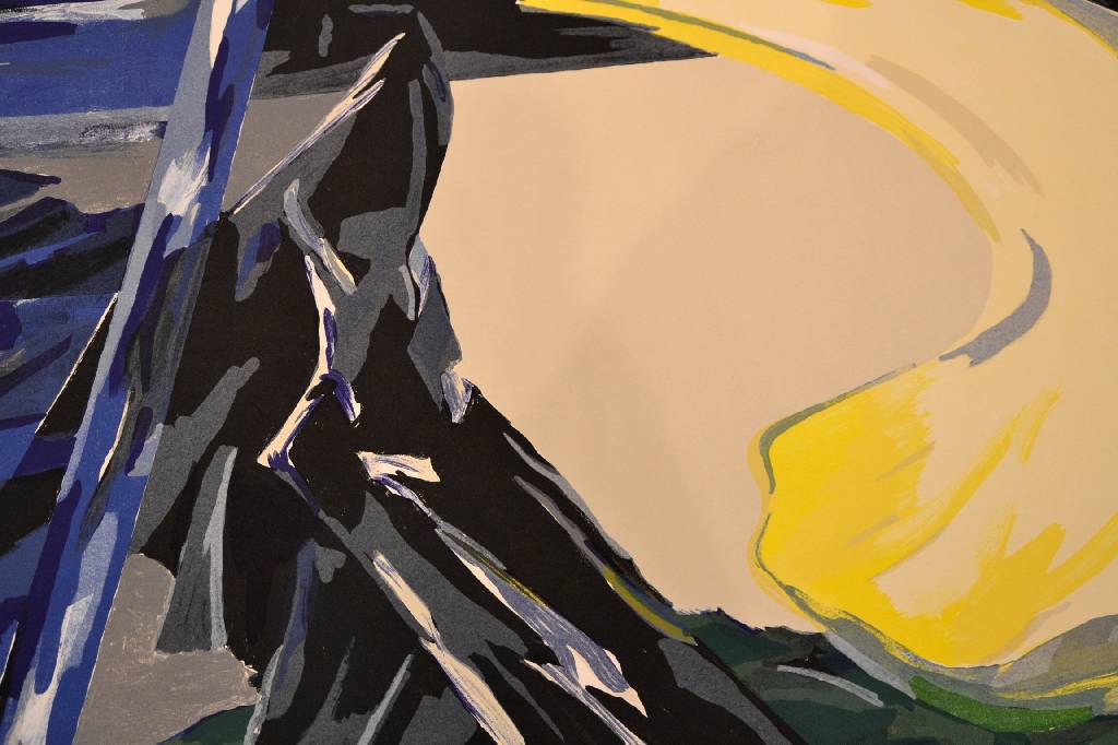 Detail b: Bernd Finkeldei, geb. 1947, "Landschaft mit gelbem Blütenblatt", Lithographie, handsigniert und nummeriert 10/100, datiert 1991 und ...