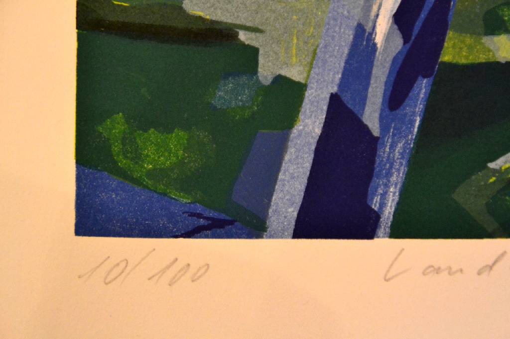 Detail c: Bernd Finkeldei, geb. 1947, "Landschaft mit gelbem Blütenblatt", Lithographie, handsigniert und nummeriert 10/100, datiert 1991 und ...