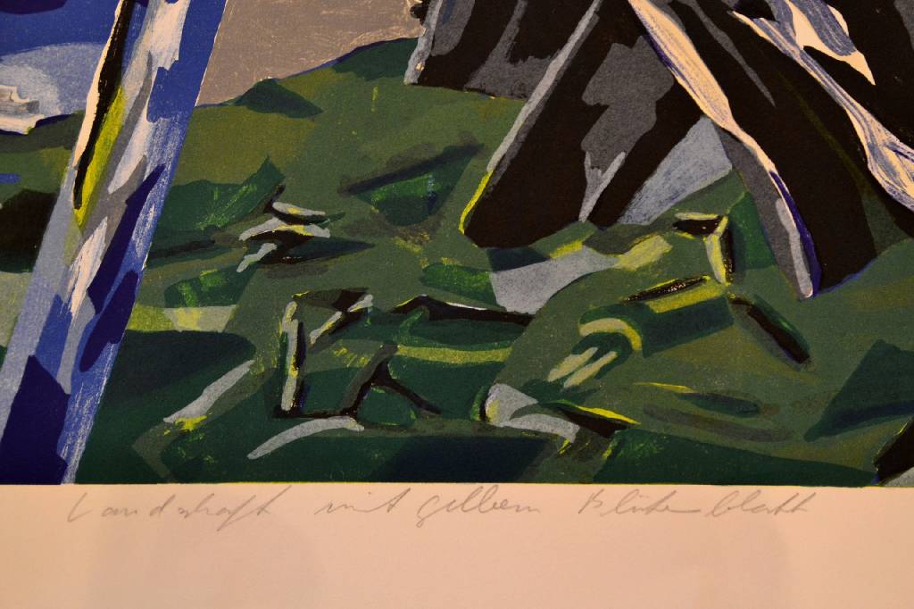 Detail d: Bernd Finkeldei, geb. 1947, "Landschaft mit gelbem Blütenblatt", Lithographie, handsigniert und nummeriert 10/100, datiert 1991 und ...