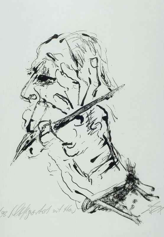 Otto Dix, 1891-1969, "Selbstpoträt mit Hand", Lithographie, handsigniert und nummeriert 3/38, datiert 68, ca. 41x33 cm, unter Glas gerahmt