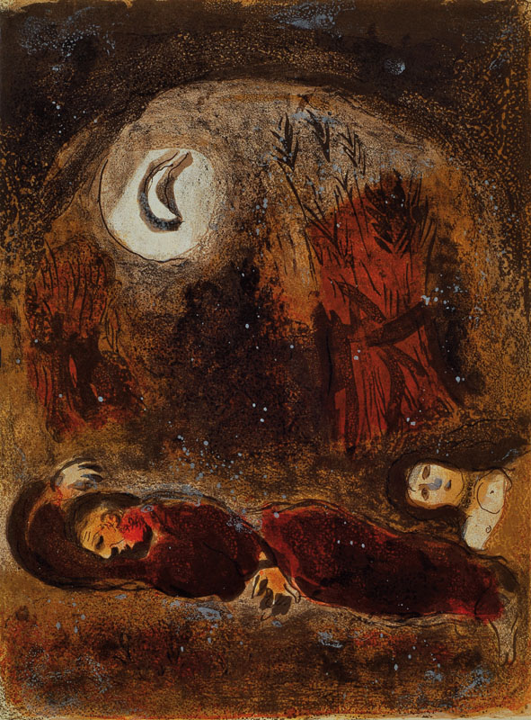 Marc Chagall, 1887-1985, "Ruth at the feet of Boaz", Farblithographie, Blattgr. ca. 35.5x26 cm