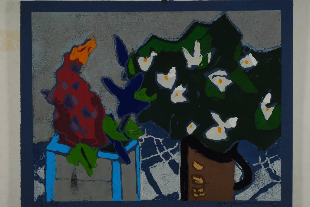 Klaus Fussmann, geb. 1938 Velbert, "Lupine und Jasmin", Farblinolschnitt, handsigniert und nummeriert 44/90, Blattgr. ca. 48x60 cm