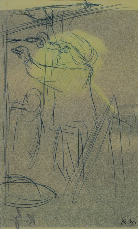 Karl Hubbuch, 1891-1979, Telegraphenarbeiter (wohl Vater), um 1908- 1910, Tuschfederzeichnung, monogrammiert, rückseitig Nachlass-Stempel, Blattgr. ...