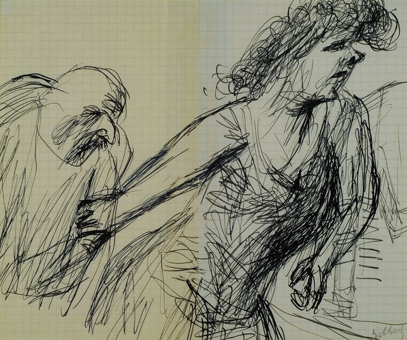 Karl Hubbuch, 1891-1979, "Auf dem Boulevard", Tuschfederzeichnung, wohl um 1930, mit Bleistift handsigniert, Blattgr. ca. 21x25.7 cm, unter ...