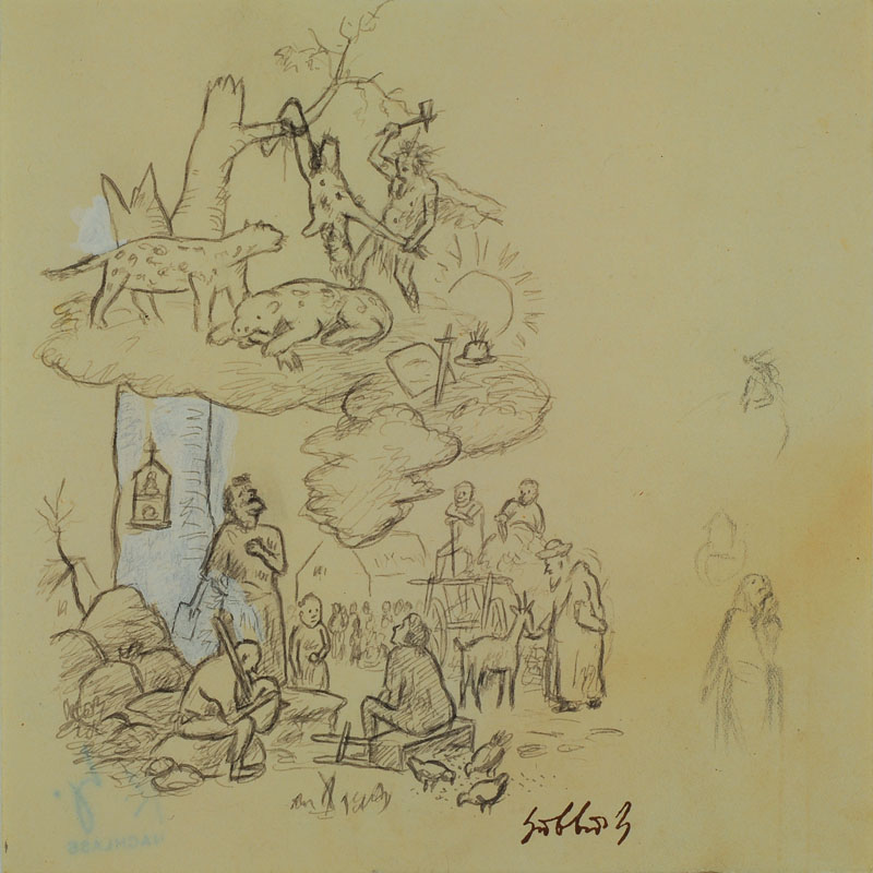 Karl Hubbuch, 1891-1979, Bleistiftzeichnung aus der Hamlet Serie, wohl 1919, Stempel- Signatur, rückseitig Nachlass-Stempel, Blattgr. ca. 16.3x16.2 ...