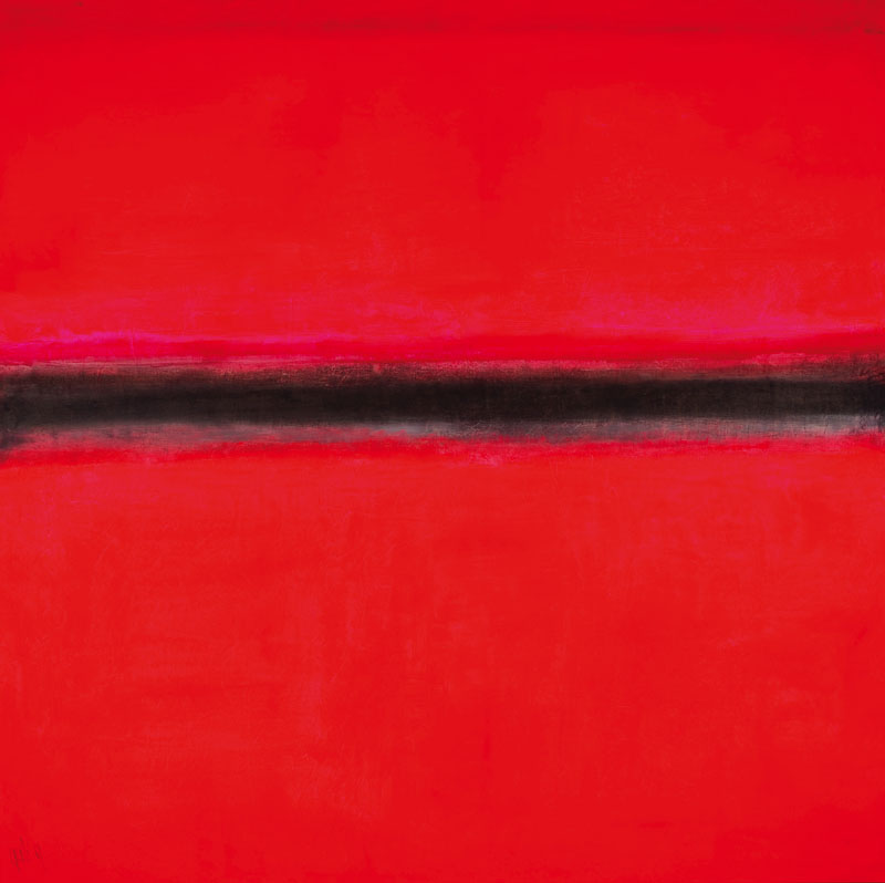 Gaston Galé, zeitgenössischer belgischer Künstler, abstrakte Komposition in Rot und Grau, Öl/Lwd., li. u. signiert, ca. 100x100 cm, aufwendiger ...