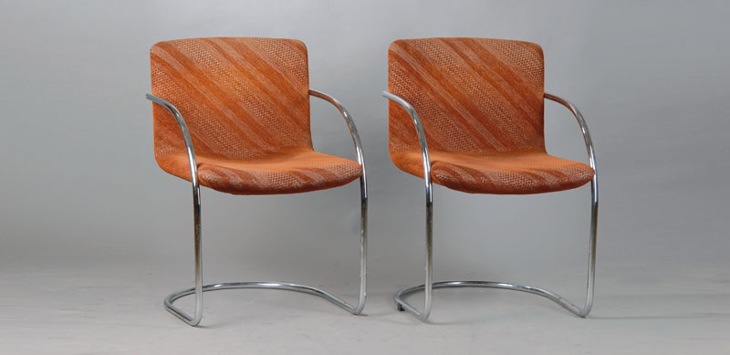 8 Designerstühle, "saporiti besnate italia",um 1980, Stahlrohrrahmen, orig. Bezug, Polsterung in Ordnung, Herstelleretikett auf ...