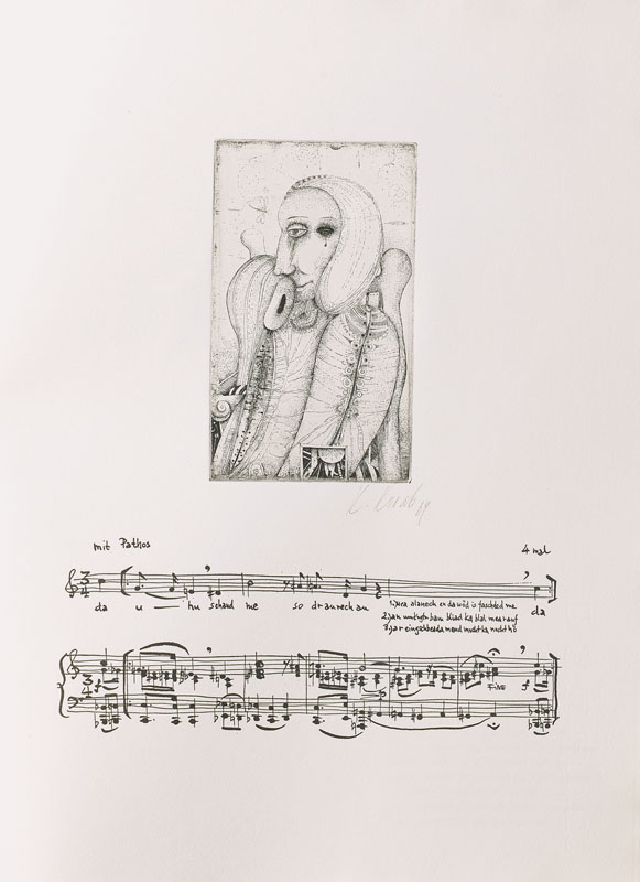 Karl Korab, geb 1937, Fünf Wiener Lieder, Mappe mit 5 Radierungen auf Notenblätter und der gesonderten Suite der Radierungen, komponiert von Kurt ...