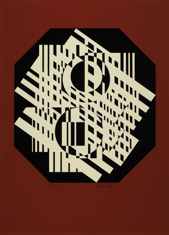 Victor Vasarely, 1906-1997, "G-Linn", Farbserigrafie auf festem Karton, 1951/56, handsigniert und nummeriert 9/100, ca. 55x40cm
