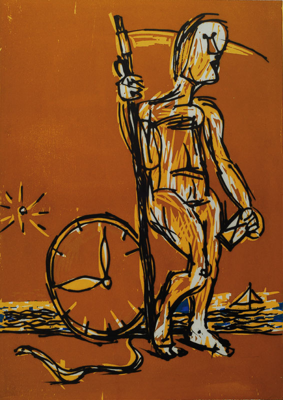 Markus Lüpertz, geb. 1941, "Zeitreise", Radierung und Holzschnitt auf dickem Velin, handsigniert und nummeriert 66/100, 2008, ...