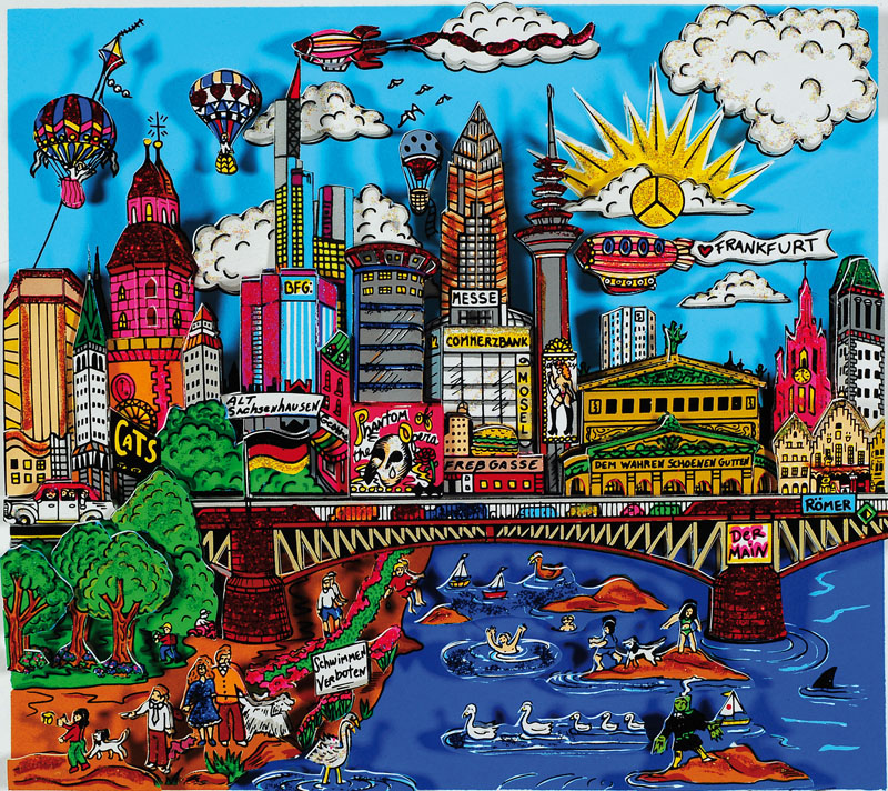 Charles Fazzino, geb. 1955 New York, "Phantastisch...Frankfurt", 3D Lithographie, handsigniert und nummeriert 379/400, Motiv ca.16x17.5 cm