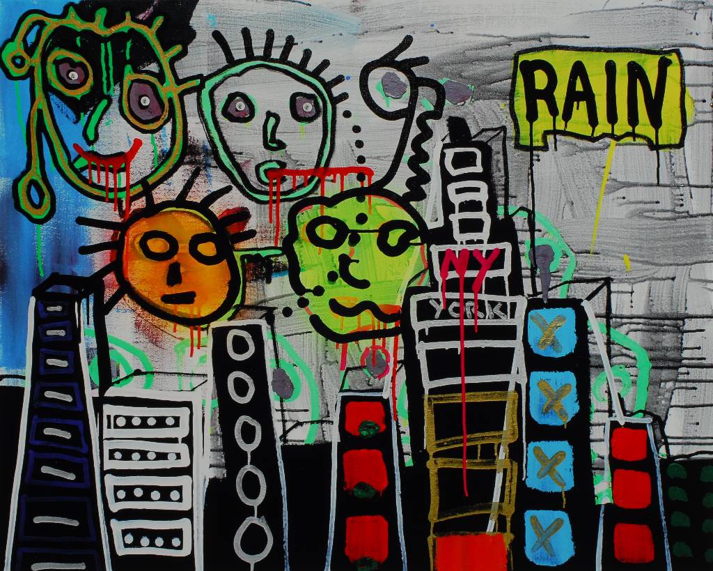 Paul Kostabi, geb. 1962, "Boxes in the sky", Giclee auf schwerem handgemachten Baumwollpapier, handsigniert und nummeriert 29/75, aus 2013, ...