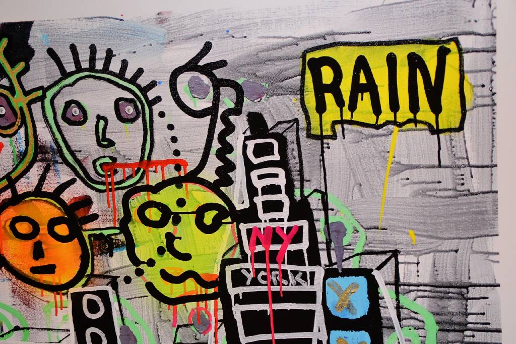 Detail c: Paul Kostabi, geb. 1962, "Boxes in the sky", Giclee auf schwerem handgemachten Baumwollpapier, handsigniert und nummeriert 29/75, aus 2013, ...