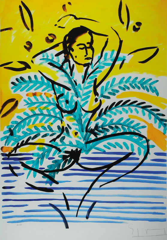 Stefan Szczesny, geb. 1951, "Nude in a palm", Giclee auf schwerem handgemachtem Baumwollpapier, handsigniert und nummeriert 31/50, aus ...