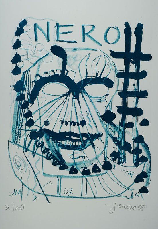 Jonathan Meese, geb. 1970, "Nero", Farblithografie auf dickem Rives Büttenpapier,handsigniert und nummeriert 2/20, aus 2008, ca. 69,5x50 cm