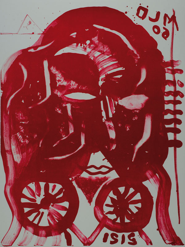 Jonathan Meese, geb. 1970, "Isis", Farblithografie auf dickem Rives Büttenpapier,handsigniert und nummeriert 18/20, aus 2007, ca. 50x70 cm