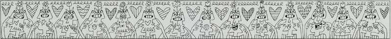James Rizzi, 1950-2011, Flowers, heads and hearts, Tuschfederzeichnung, Unikat, rückseitig handsigniert, ca. 4x40cm, unter Glas, Rahmen