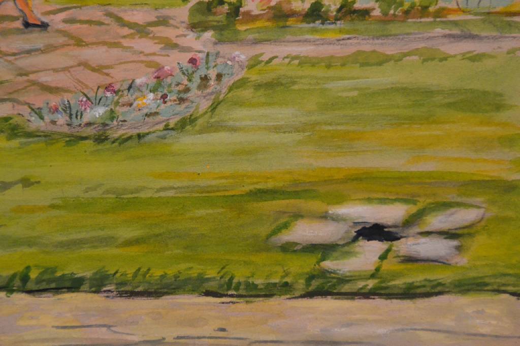Detail a: Rolf Müller-Landau, 1903-1956, Frauen auf der Parkbank, Aquarell auf Papier, rechts unten signiert, ca. 24.5x 26.5cm