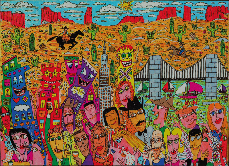James Rizzi, 1950-2011, Twenty Five Years of good Taste, good times and good friends (für Philipp Morris), eindimensionale Farblithographie von ...