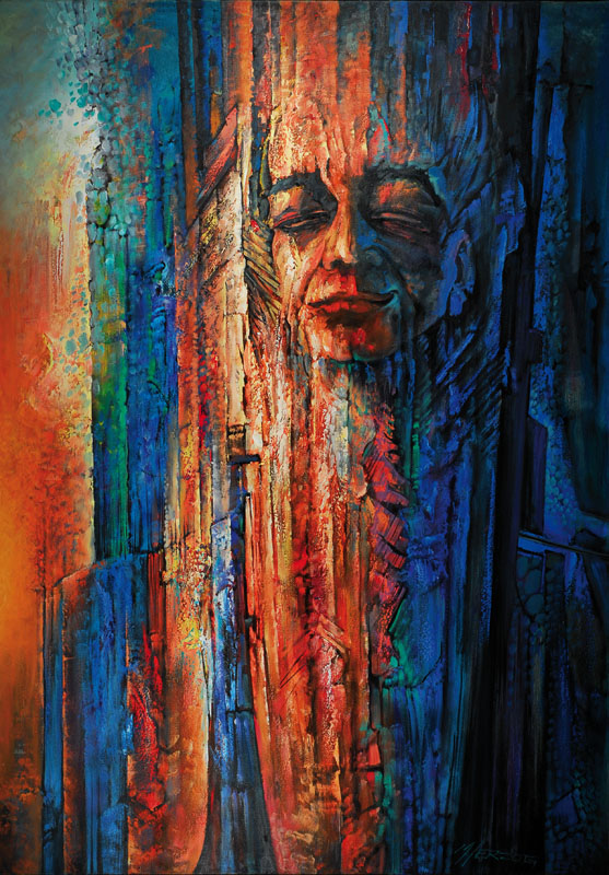 Manfred Herzog, geb. 1949 Ludwigshafen, "Imaginäres Porträt", Öl/Lwd., pastoser Farbauftrag, handsigniert unten rechts, ca. 140x100 cm