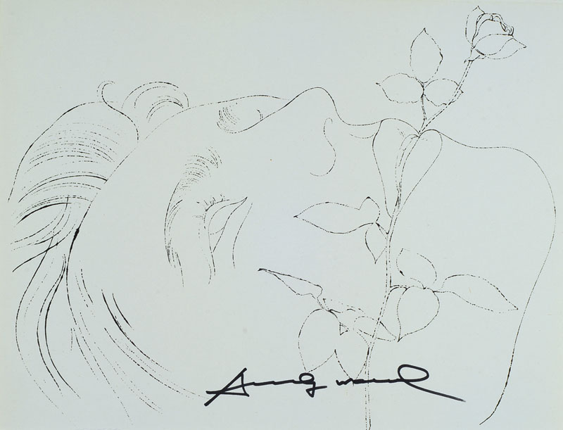 Andy Warhol, 1928-87, Frau mit Rose im Mund, Offset, handsigniert, Passepartout, ca. 28x21cm