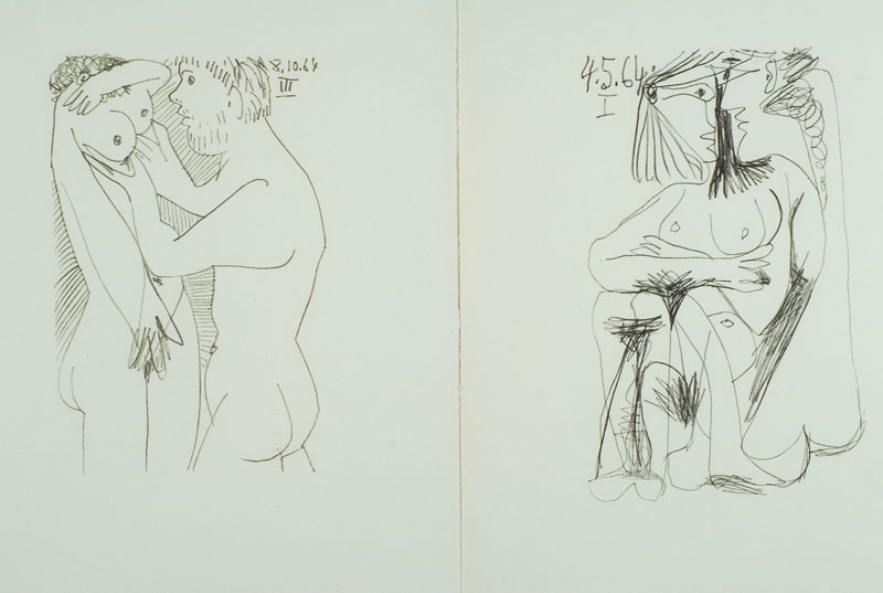 Pablo Picasso, 1881 -1973, zwei Lithografien, Aktdarstellungen, je im Stein datiert 1964, unter Glas gerahmt, jeweils ca. 32x25cm