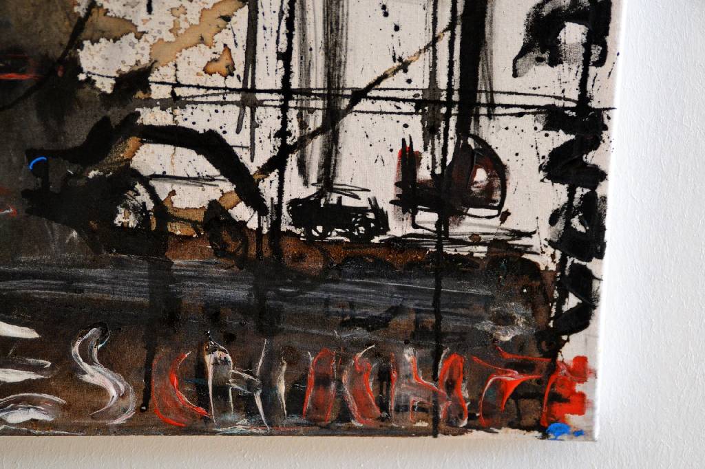 Detail c: Heiko Pippig, geb. 1951 Mosbach, "Geschichte von der Vertreibung aus dem Paradis", Acryl/Lwd., monogrammiert HP, mit Zertifikat, ca. ...