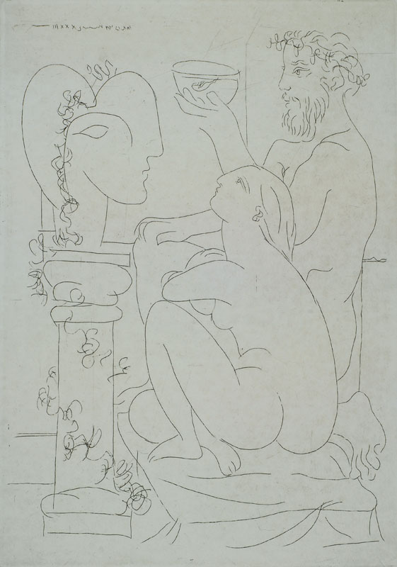 Pablo Picasso, 1881-1973, Sculpteur avec couple et modele accroupi, Radierung aus der Suite vollard von 1933, hier Blatt 125, rechts unten mit ...