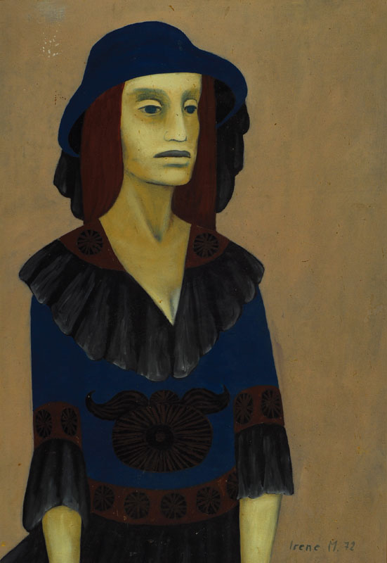 Irene Müller, geb. 1941, Porträt einer Frau, Öl/Lwd., handsigniert Irene M. und datiert 72, ca. 58x40,5 cm, Rahmen