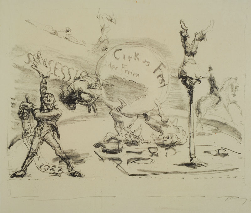 Max Slevogt, 1868 Landshut-1932 Neukastel, Curus Fest der Freien, Lithografie, re. u. signiert, ca. 19 x 23 cm, unter Glas, Rahmen PP, selten im ...