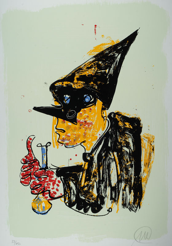 Markus Lüpertz, geb. 1941, "Medicus", Farbserigrafie auf Bütten, handsigniert und nummeriert 33/150, Blattgr. ca. 92,5x67 cm