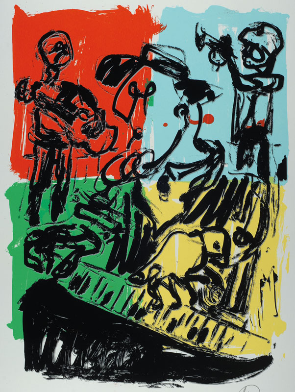 Markus Lüpertz, geb. 1941, "Konzert für Ulm", Farbserigrafie auf Bütten, 2011, handsigniert, Exemplar außerhalb der Auflage von 40, ...