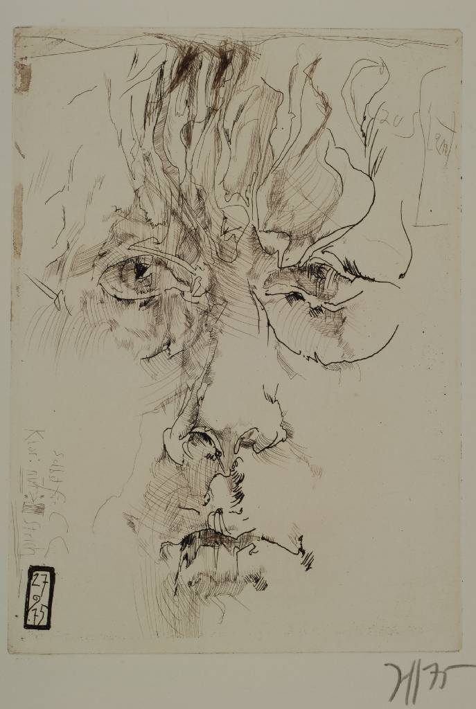 Horst Janssen, 1929-1995, "Selbst", Kaltnadelradierung auf Velin, Auflage 10.000, handsigniert und datiert 75, Plattengr. ca. 22,5x16,5 cm, ...