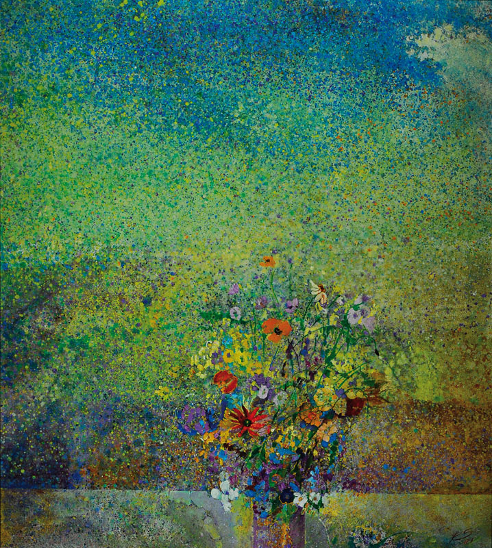 Klaus Straubinger, geb. 1939, Stillleben mit Blumen, Öl/Lwd, rechts unten monogr. und dat. 81, ca. 90x80cm, Rahmen