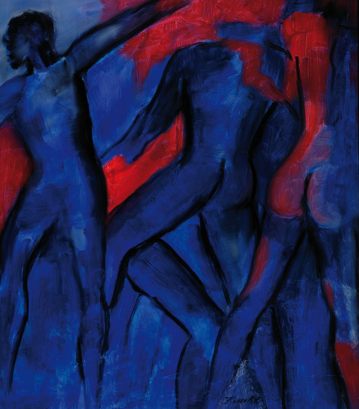 Roman Kossok, geb. 1956 Polen, Körper in Bewegung, Öl/Hartfaser, re. unten signiert, ca. 78x68 cm, Rahmen