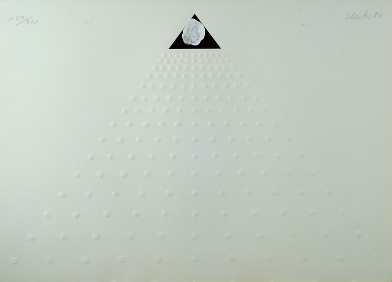Günter Uecker, geb. 1930, Prägedruck von 1980, handsigniert und datiert, num. 122/300, ca. 50x68 cm, unter Glas, Rahmen