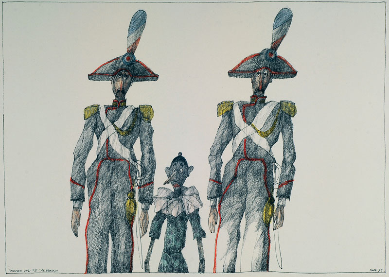Paul Flora, 1922-2009, Panoptikum, Mappe mit 10 Grafiken, im Einband handsigniert und num. 975/1200, Blattgr. ca. 35x43 cm