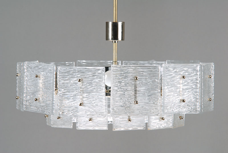 Grosser Deckleuchter, farbloses Glas, 6 Brennstellen, D.ca. 60 cm, Fu. nicht geprüft